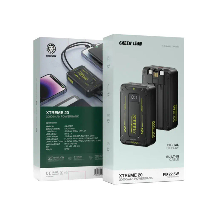 پاوربانک 20000 میلی آمپر اکستریم 20 گرین لاین Green lion Xtreme 20 Power Bank 20000mAh