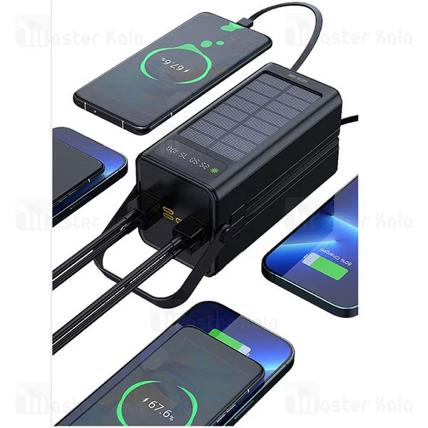 پاوربانک خورشیدی 60000 گرین لاین Green Lion Solar X GLPX50 GNSOL50PB60BK توان 22.5 وات و کابل متصل