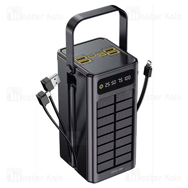 پاوربانک خورشیدی 60000 گرین لاین Green Lion Solar X GLPX50 GNSOL50PB60BK توان 22.5 وات و کابل متصل
